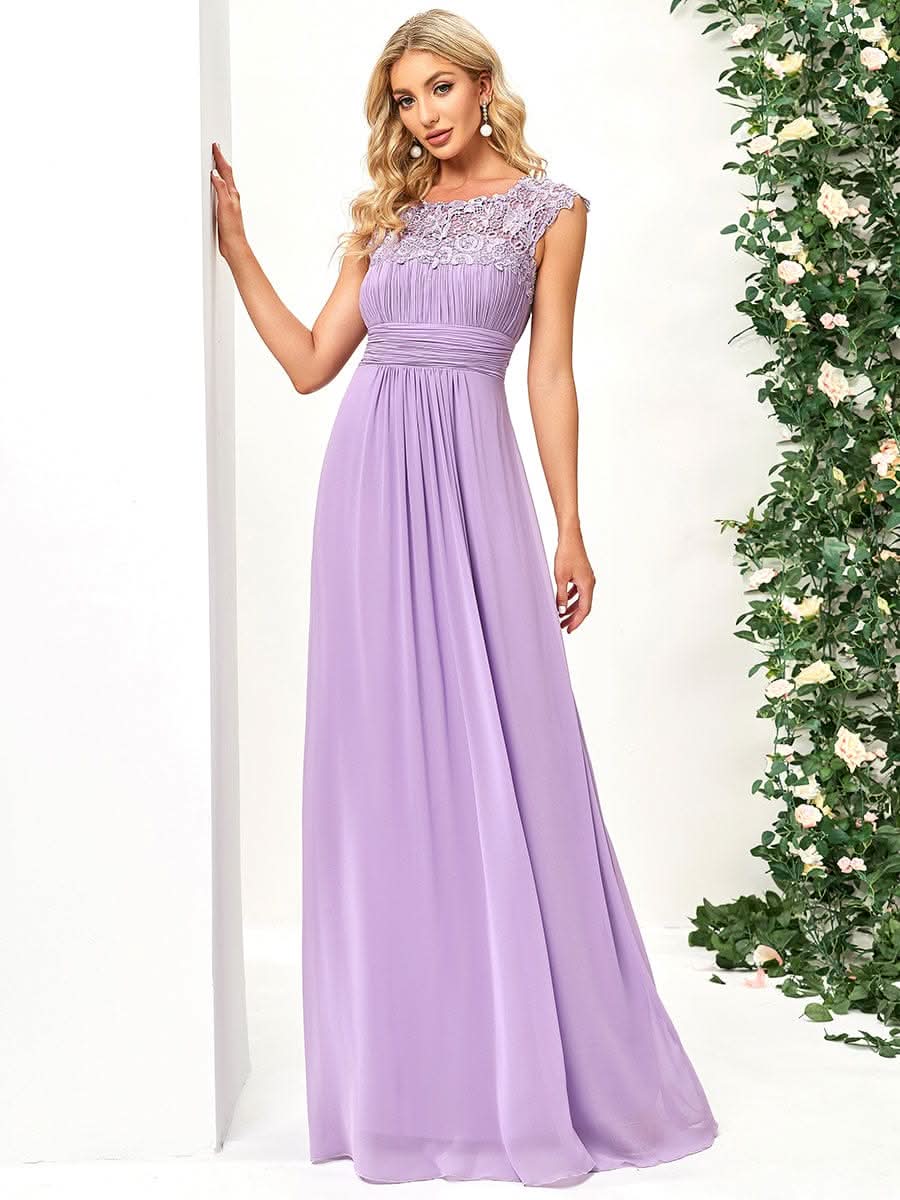 Größe Nach Maß Damen Kurzarm Spitze&Chiffon Lange Abendkleider mit offenem Rücken 09996 #Farbe_Violett