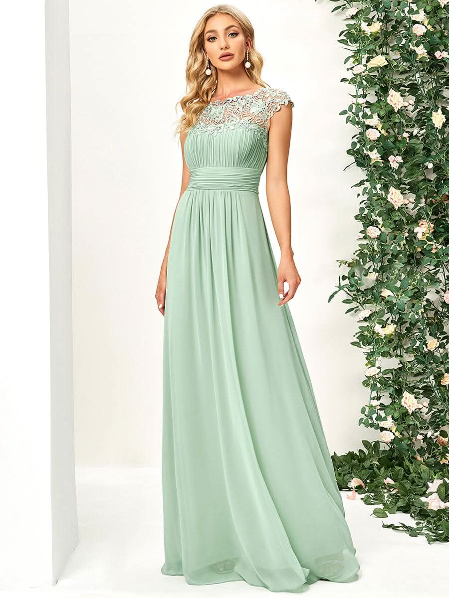 Color=Mint Gruen | Damen Lace Rueckseite Offen Kurzarme Chiffon Lange Abendkleider 09993-Mint Gruen 1