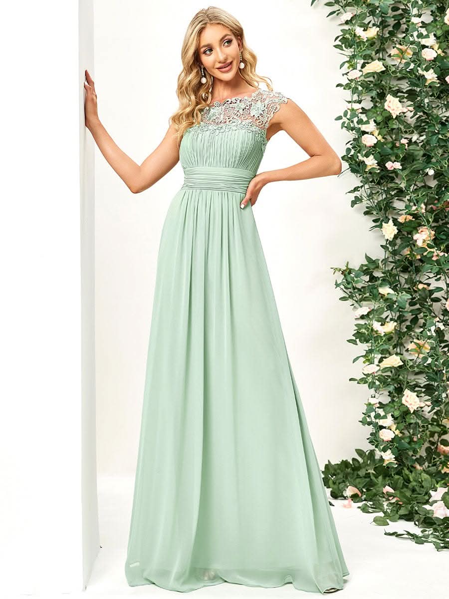 Color=Mint Gruen | Damen Lace Rueckseite Offen Kurzarme Chiffon Lange Abendkleider 09993-Mint Gruen 4