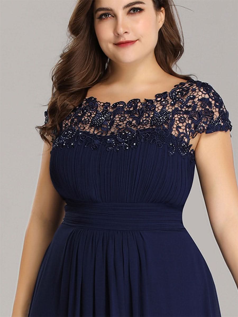 Elegantes Maxi-Brautjungfernkleid mit langen Spitzen und FlügelÄrmeln #Farbe_Navy Blau