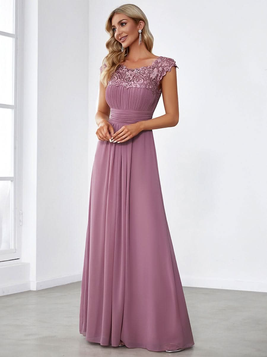 Elegantes Maxi-Brautjungfernkleid mit langen Spitzen und FlügelÄrmeln #Farbe_Orchid