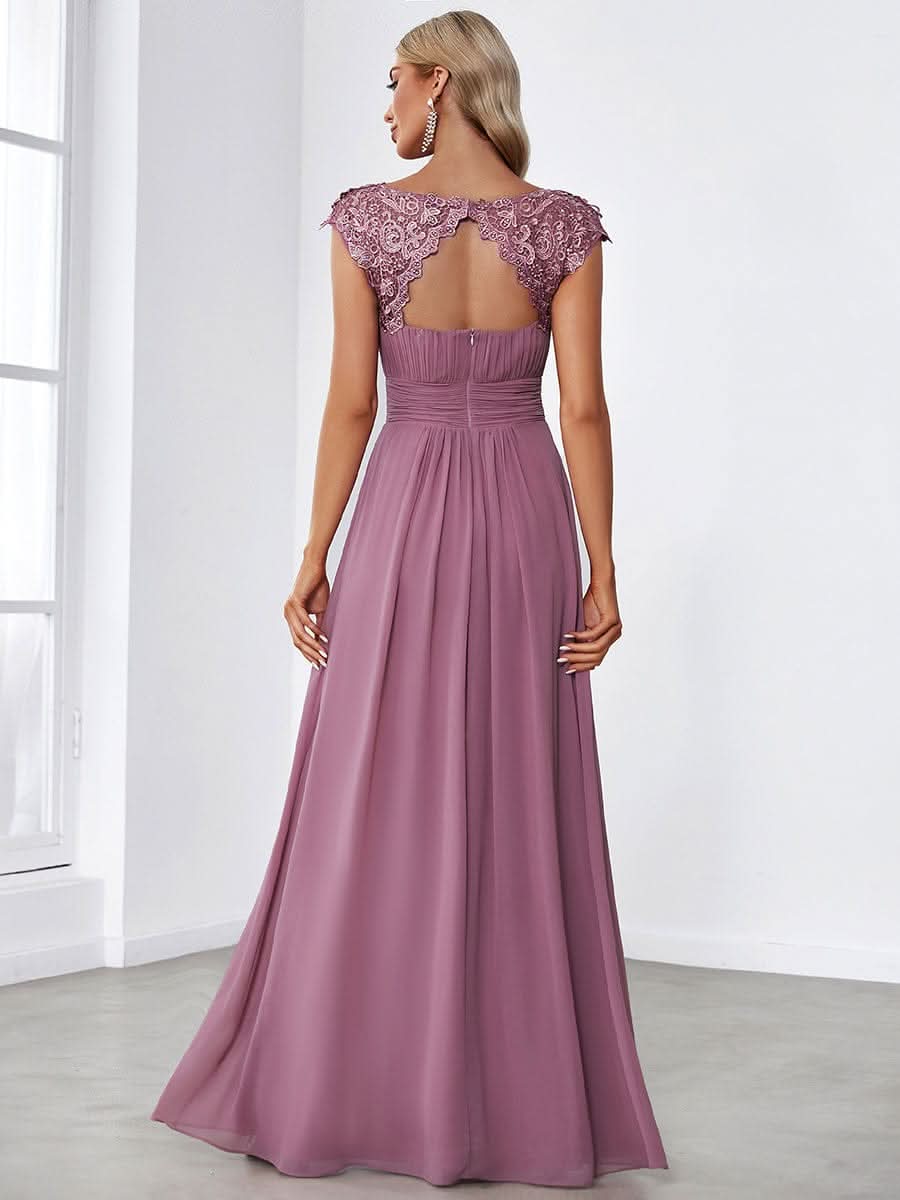 Elegantes Maxi-Brautjungfernkleid mit langen Spitzen und FlügelÄrmeln #Farbe_Orchid