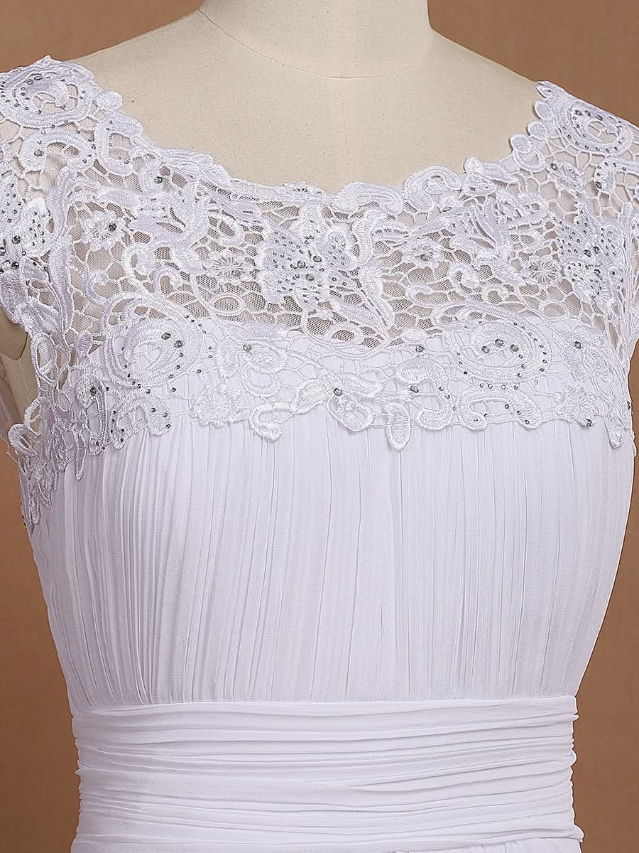 Größe Nach Maß Damen Kurzarm Spitze&Chiffon Lange Abendkleider mit offenem Rücken 09996 #Farbe_Weiss
