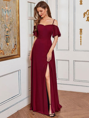Größe Nach Maß Stilvolles bodenlanges Brautjungfernkleid mit kalter Schulter ES00237