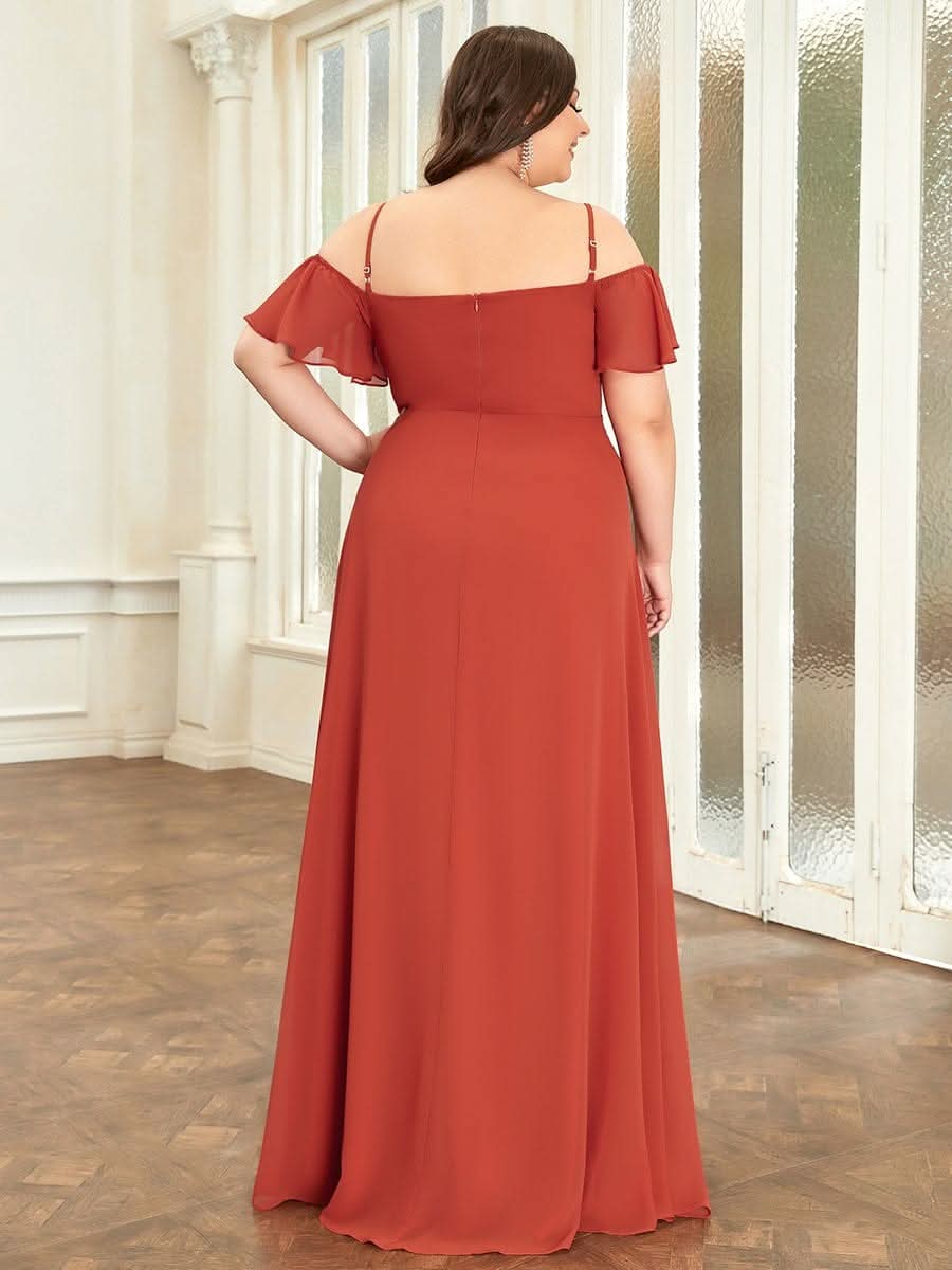Color=Gebrannte Orange | Plus-Size-Abendkleid mit kaltem Schulter-V-Ausschnitt und seitlichem Schlitz 00237-Gebrannte Orange 2