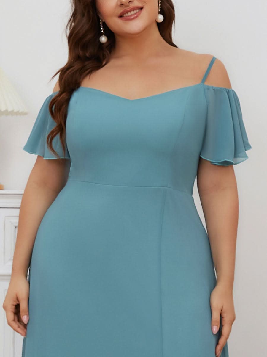 Color=Dusty Blau | Plus-Size-Abendkleid mit kaltem Schulter-V-Ausschnitt und seitlichem Schlitz 00237-Gebrannte Orange 3