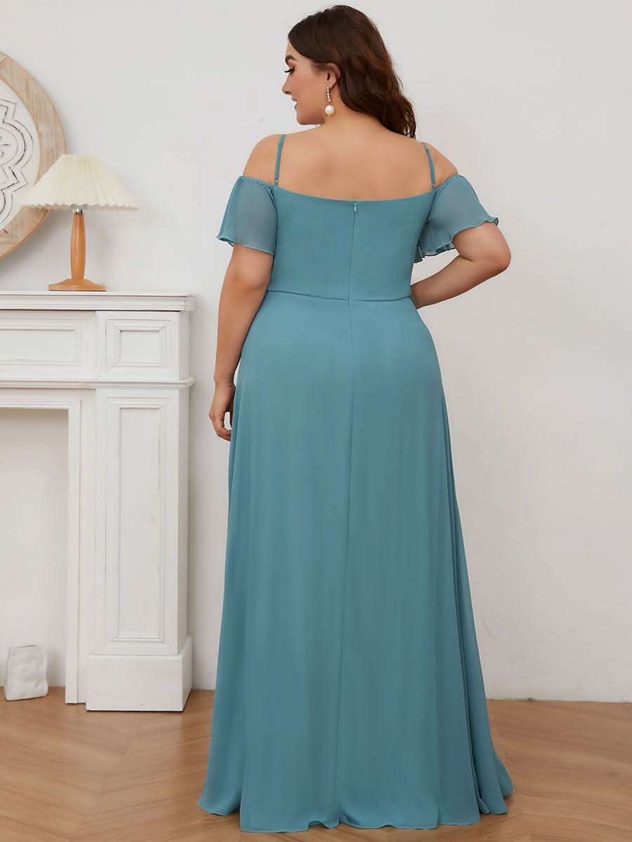 Color=Dusty Blau | Plus-Size-Abendkleid mit kaltem Schulter-V-Ausschnitt und seitlichem Schlitz 00237-Gebrannte Orange 2