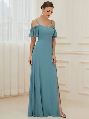 Größe Nach Maß Stilvolles bodenlanges Brautjungfernkleid mit kalter Schulter ES00237