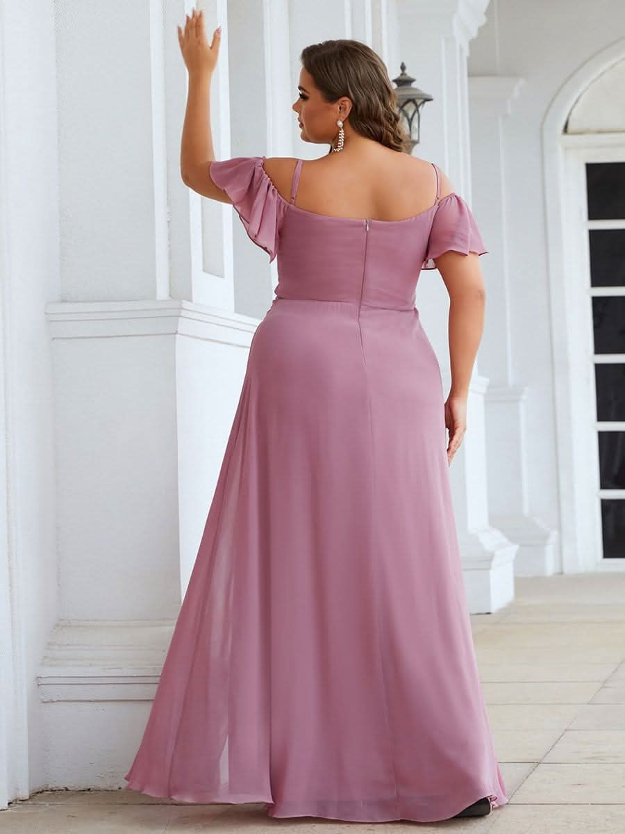 Color=Orchid | Plus-Size-Abendkleid mit kaltem Schulter-V-Ausschnitt und seitlichem Schlitz 00237-Orchid 2