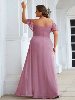 Größe Nach Maß Stilvolles bodenlanges Brautjungfernkleid mit kalter Schulter ES00237