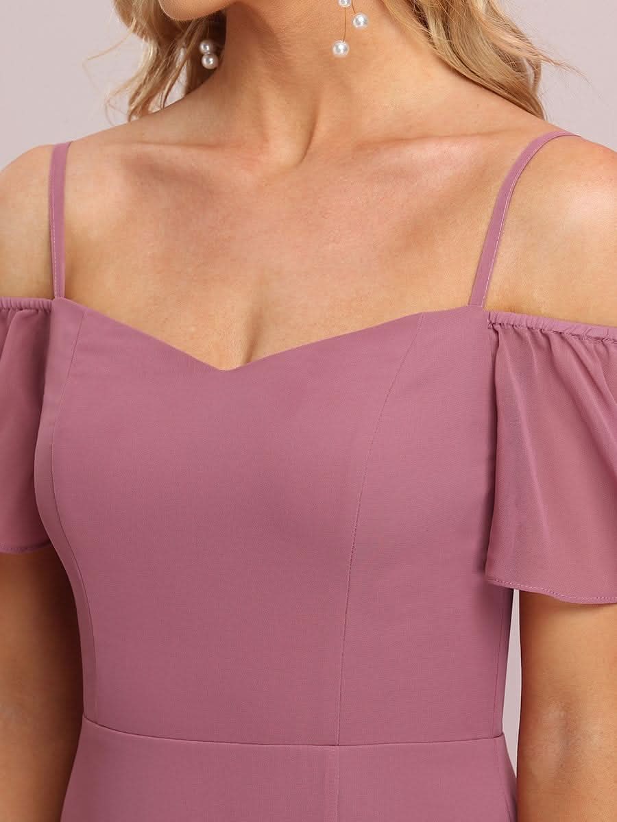 Größe Nach Maß Stilvolles bodenlanges Brautjungfernkleid mit kalter Schulter ES00237