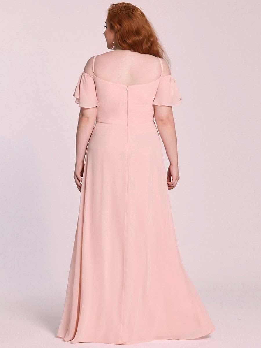 Color=Rosa | Plus-Size-Abendkleid mit kaltem Schulter-V-Ausschnitt und seitlichem Schlitz 00237-Rosa 5