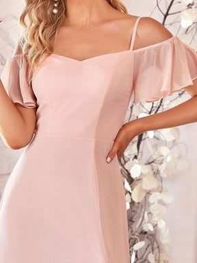 Größe Nach Maß Stilvolles bodenlanges Brautjungfernkleid mit kalter Schulter ES00237