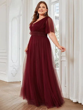 Größe Nach Maß Plissiertes A-Linien Tüll Brautjungfernkleid mit kurzen Ärmeln ES0294A