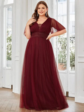 Größe Nach Maß Plissiertes A-Linien Tüll Brautjungfernkleid mit kurzen Ärmeln ES0294A