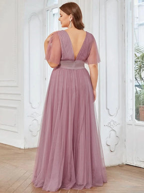 Größe Nach Maß Plissiertes A-Linien Tüll Brautjungfernkleid mit kurzen Ärmeln ES0294A