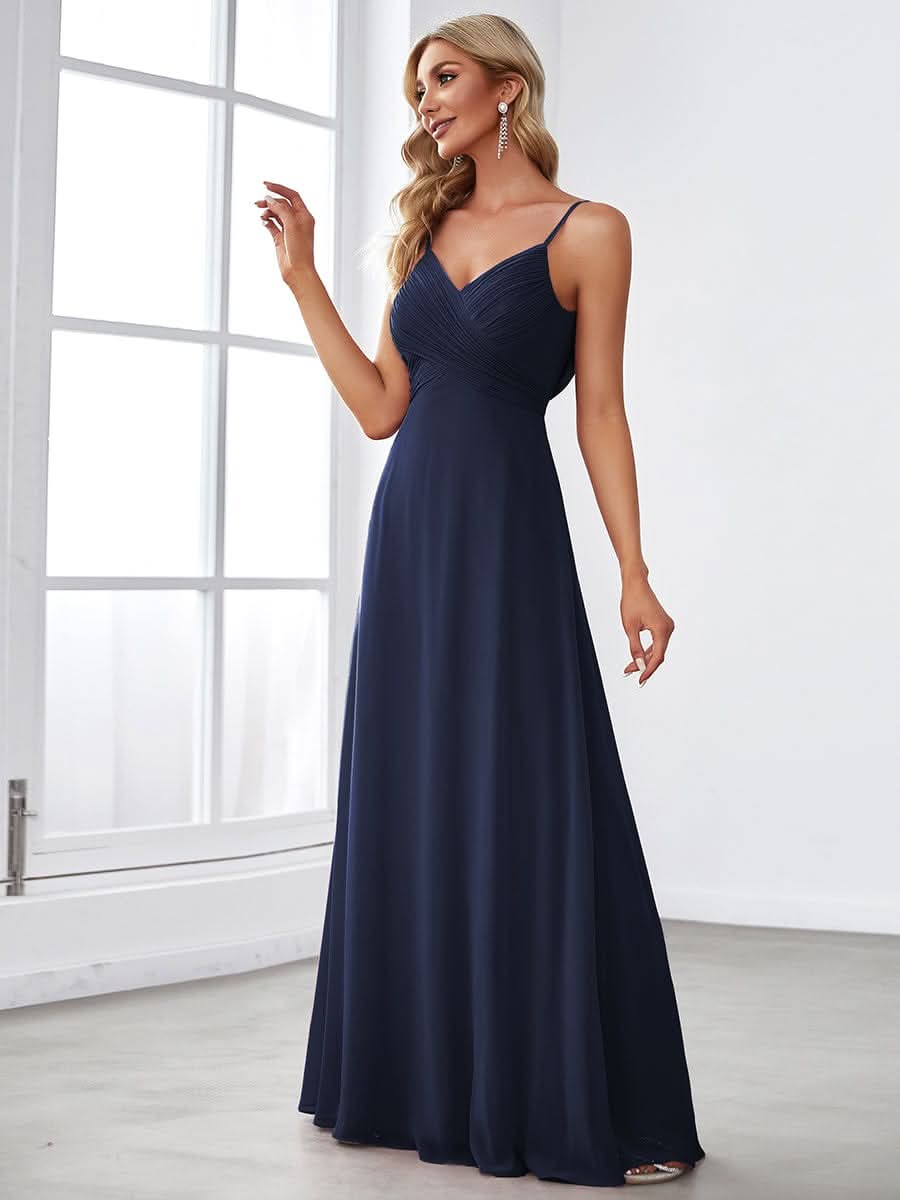 Spaghetti Traeger V-Ausschnitt Rückenfrei Lang Kleider Für HochzeitsgÄste #Farbe_Navy Blau