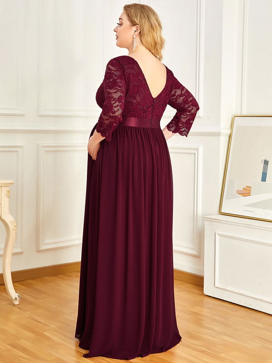 Color=Burgundy | Glamouröse halbe Ärmel Rundhalsausschnitt V zurück bestickt Mutterschaft formale Kleid-Burgundy 7