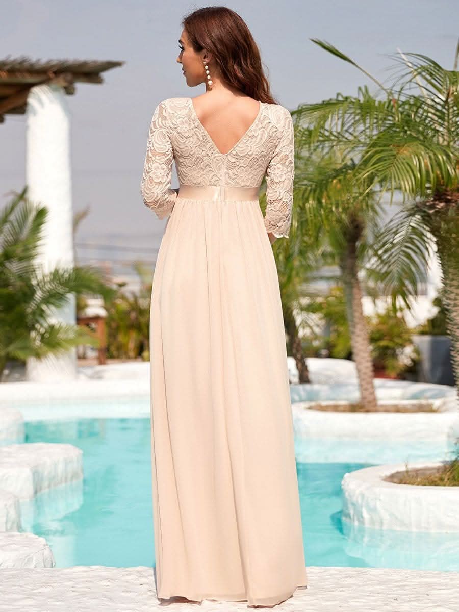 Color=Blush | Glamouröse halbe Ärmel Rundhalsausschnitt V zurück bestickt Mutterschaft formale Kleid-Blush 6