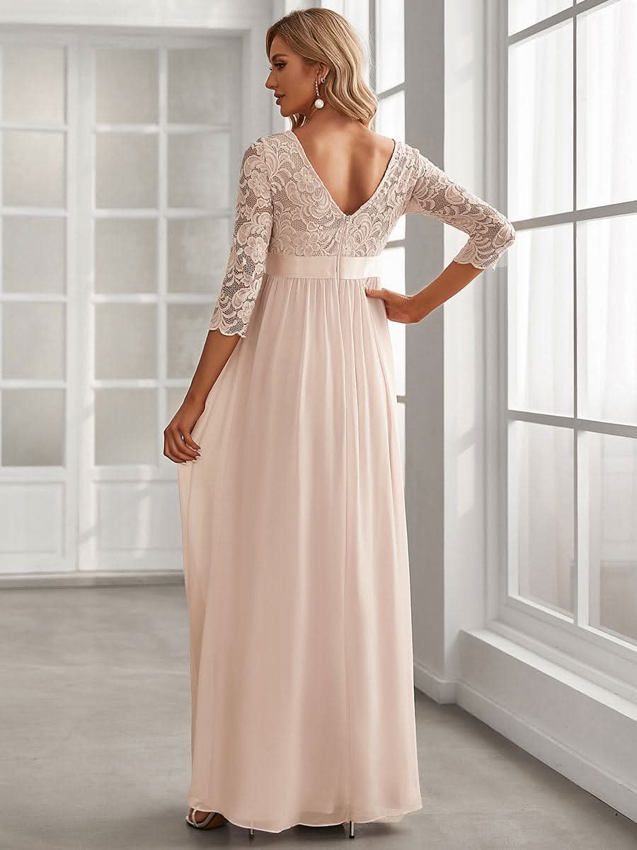 Color=Blush | Glamouröse halbe Ärmel Rundhalsausschnitt V zurück bestickt Mutterschaft formale Kleid-Blush 2