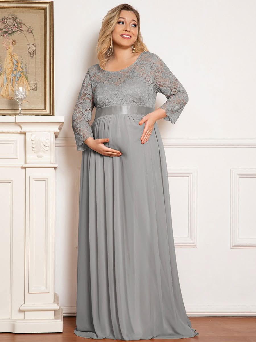 Color=Grau | Glamouröse halbe Ärmel Rundhalsausschnitt V zurück bestickt Mutterschaft formale Kleid-Grau 6