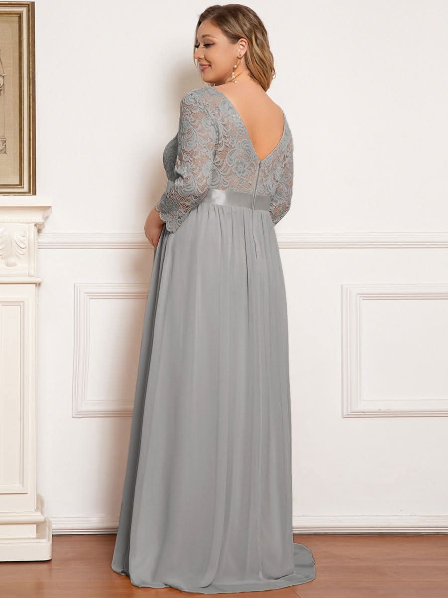 Color=Grau | Glamouröse halbe Ärmel Rundhalsausschnitt V zurück bestickt Mutterschaft formale Kleid-Grau 7