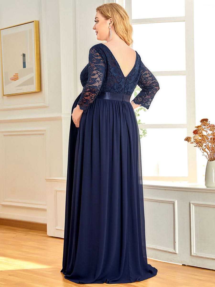 Color=Navy Blau | Glamouröse halbe Ärmel Rundhalsausschnitt V zurück bestickt Mutterschaft formale Kleid-Navy Blau 7