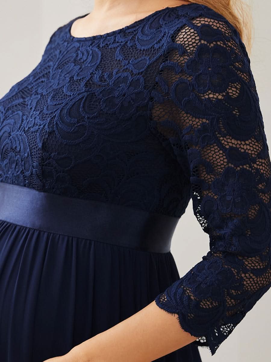 Color=Navy Blau | Glamouröse halbe Ärmel Rundhalsausschnitt V zurück bestickt Mutterschaft formale Kleid-Navy Blau 5