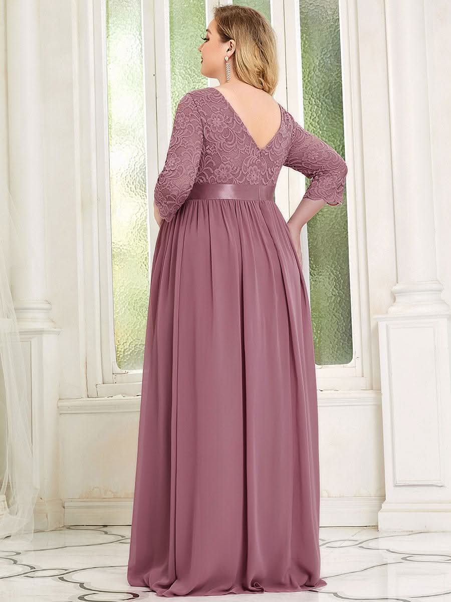 Color=Orchid | Glamouröse halbe Ärmel Rundhalsausschnitt V zurück bestickt Mutterschaft formale Kleid-Orchid 7