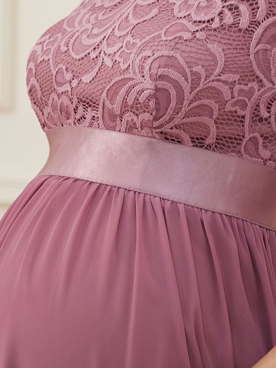 Color=Orchid | Glamouröse halbe Ärmel Rundhalsausschnitt V zurück bestickt Mutterschaft formale Kleid-Orchid 5