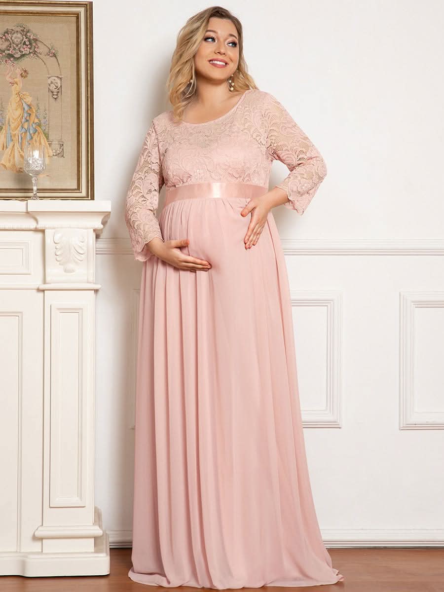 Color=Rosa | Glamouröse halbe Ärmel Rundhalsausschnitt V zurück bestickt Mutterschaft formale Kleid-Rosa 6