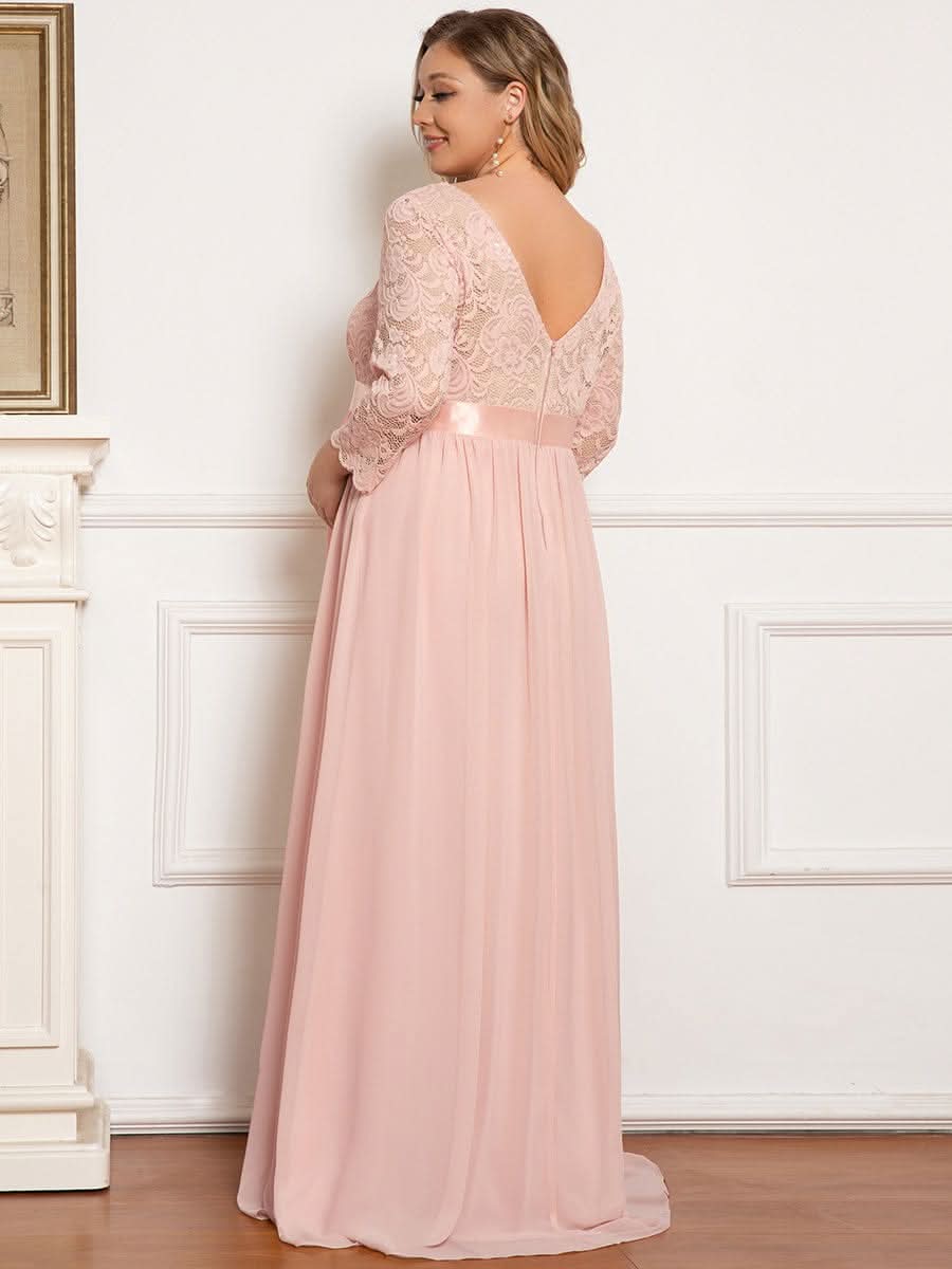 Color=Rosa | Glamouröse halbe Ärmel Rundhalsausschnitt V zurück bestickt Mutterschaft formale Kleid-Rosa 7