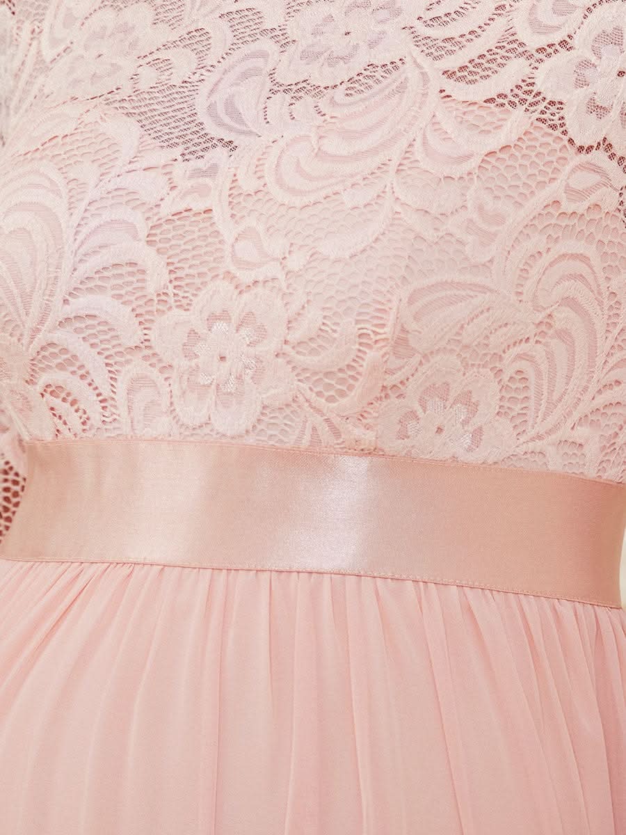 Color=Rosa | Glamouröse halbe Ärmel Rundhalsausschnitt V zurück bestickt Mutterschaft formale Kleid-Rosa 5