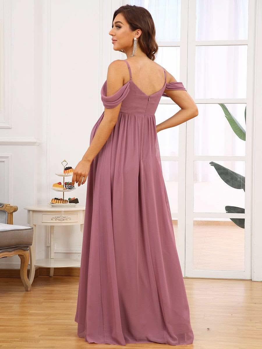 Color= Orchid |Schulterfreies Maxi-Umstandskleid mit SpaghettitrÄgern- Orchid 2