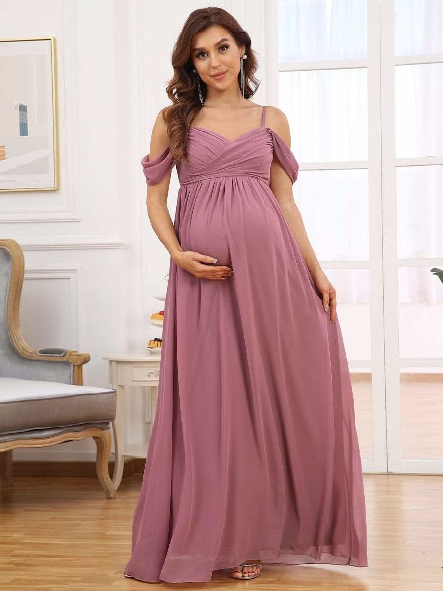 Color= Orchid |Schulterfreies Maxi-Umstandskleid mit SpaghettitrÄgern- Orchid 1