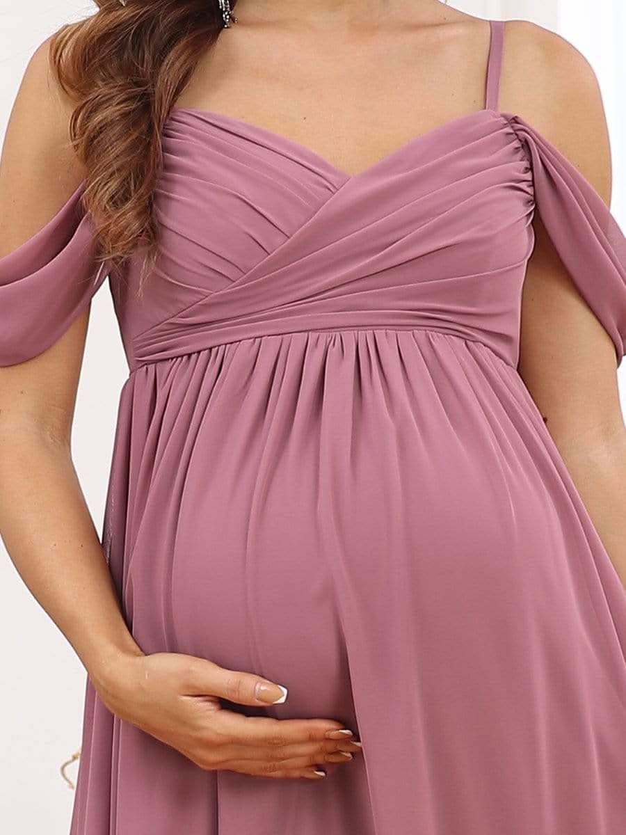 Color= Orchid |Schulterfreies Maxi-Umstandskleid mit SpaghettitrÄgern- Orchid 4