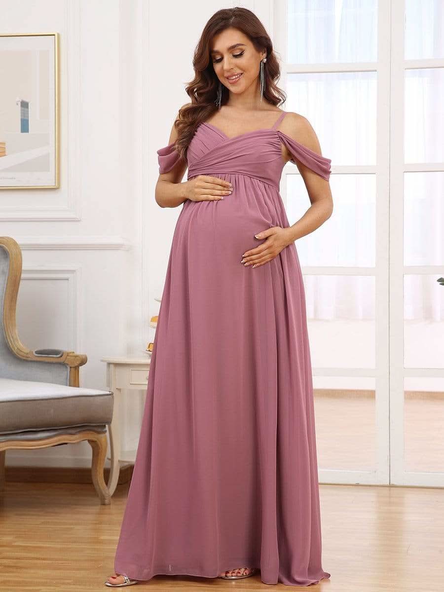 Color= Orchid |Schulterfreies Maxi-Umstandskleid mit SpaghettitrÄgern- Orchid 3