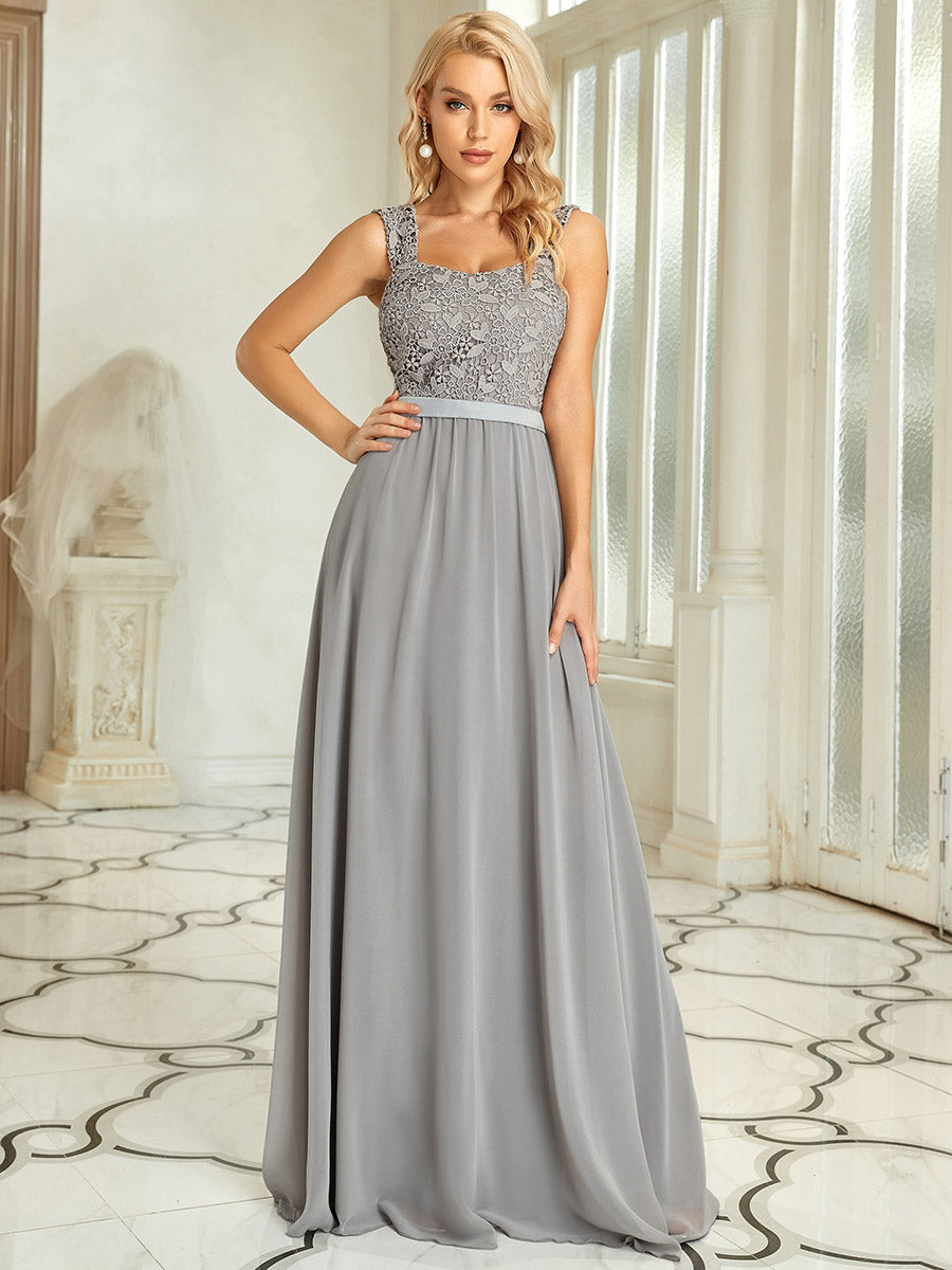 A-Line Elegante Spitze Chiffon Hochzeitsgast Brautjungfernkleider #Farbe_Grau