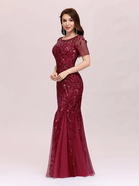Color=Burgundy | Frauen Floral Pailletten Print Fishtail Tüll Kleider Ez07707-Burgundy 3