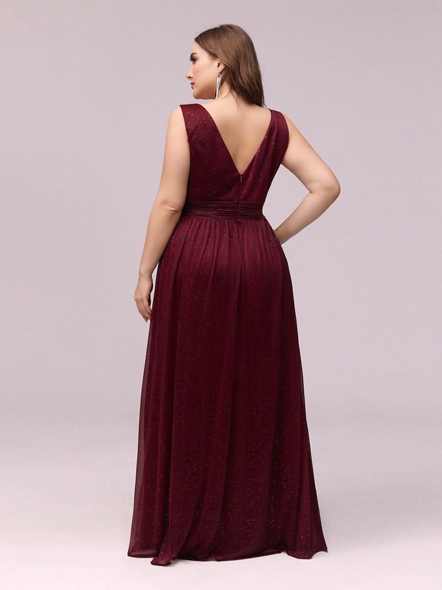 Plus Size Elegante V-neck Schulterfrei Abendkleider EZ07764 #Farbe_Burgundy