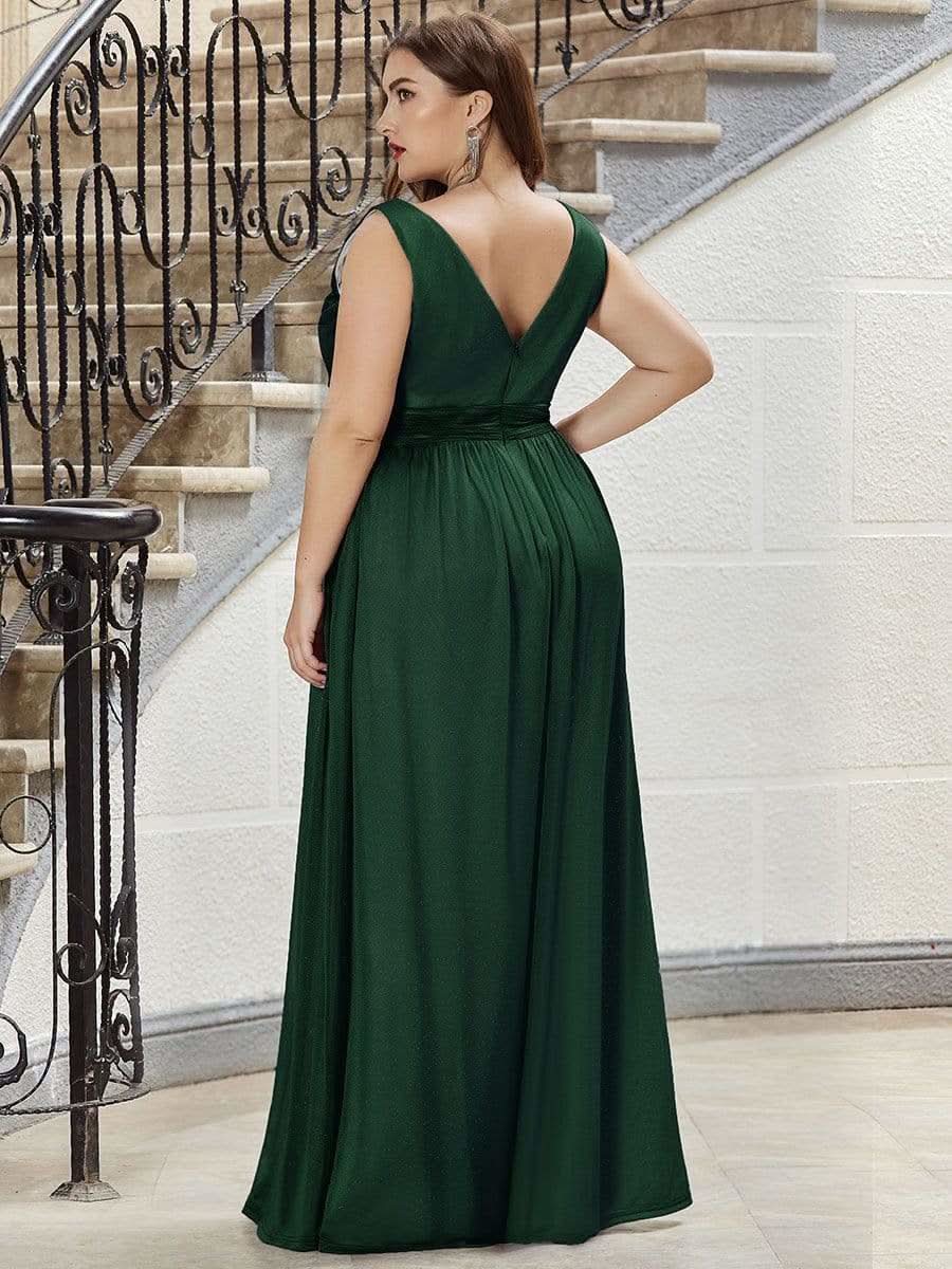 Plus Size Elegante V-neck Schulterfrei Abendkleider EZ07764 #Farbe_Dunkel Gruen
