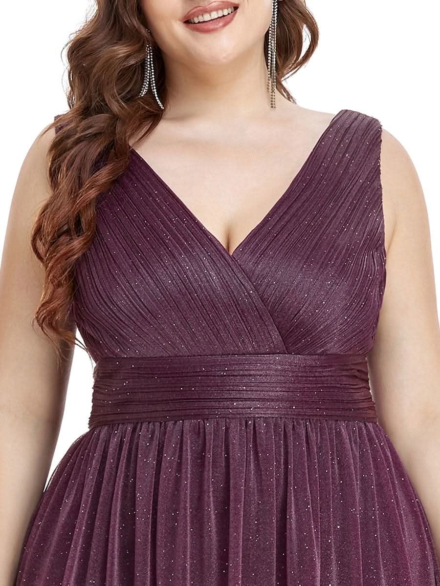 Plus Size Elegante V-neck Schulterfrei Abendkleider EZ07764 #Farbe_Dunkel Violett