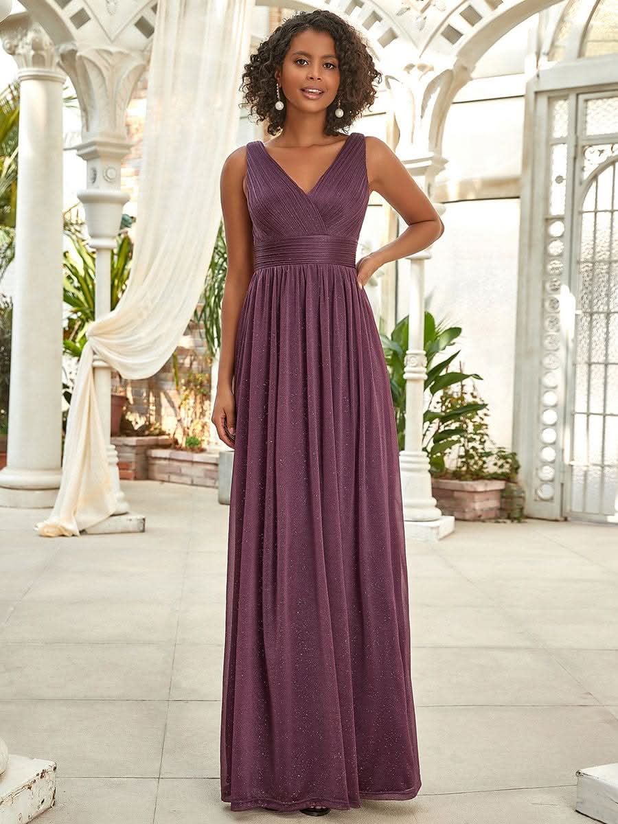 Elegante V-neck Schulterfrei Abendkleider #Farbe_Dunkel Violett