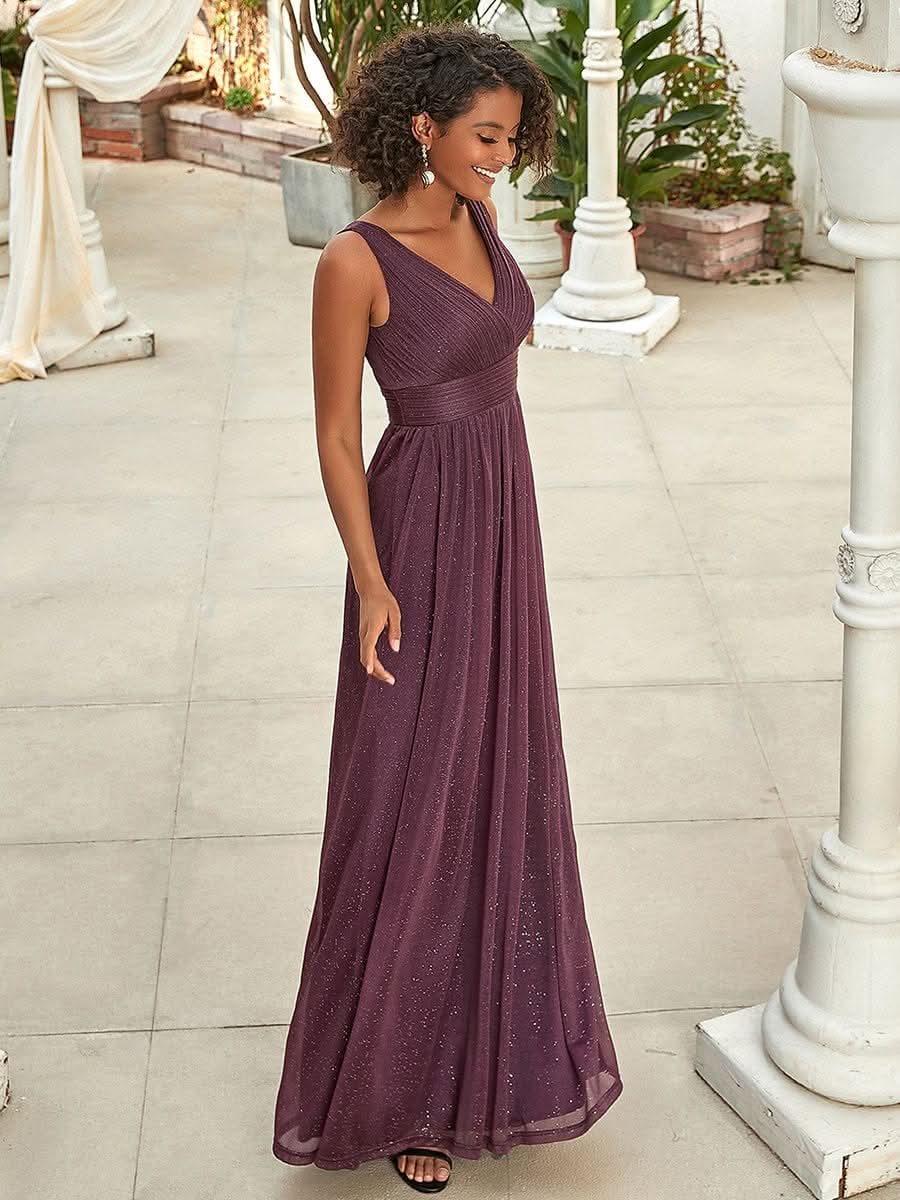 Elegante V-neck Schulterfrei Abendkleider #Farbe_Dunkel Violett