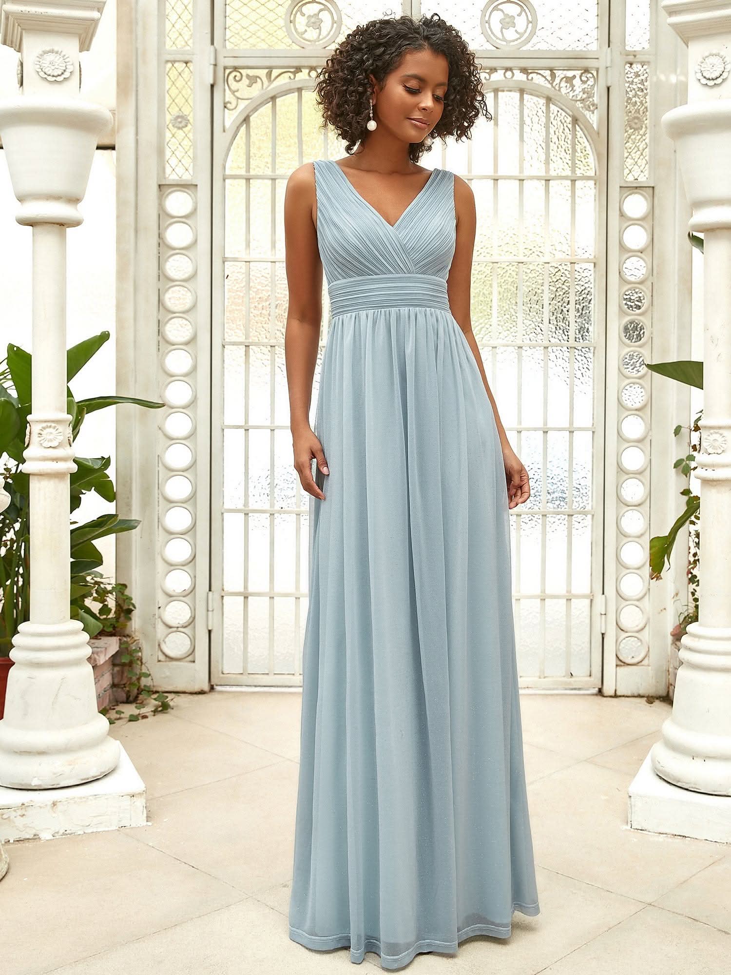 Elegante V-neck Schulterfrei Abendkleider EZ07764 #Farbe_Trubes Blau