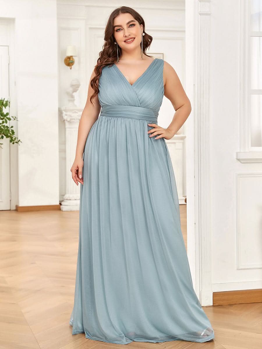 Plus Size Elegante V-neck Schulterfrei Abendkleider EZ07764 #Farbe_Trubes Blau