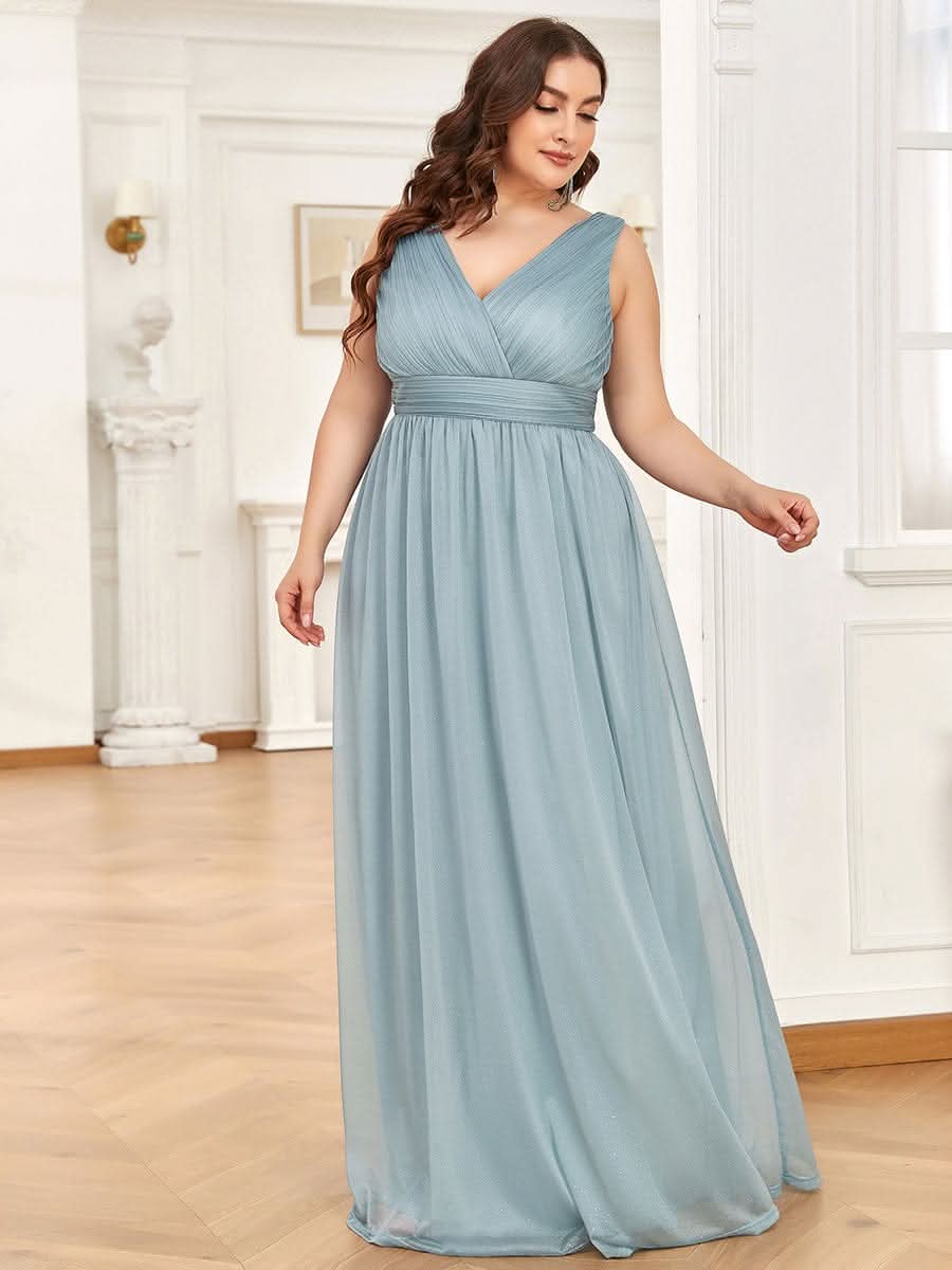 Plus Size Elegante V-neck Schulterfrei Abendkleider EZ07764 #Farbe_Trubes Blau
