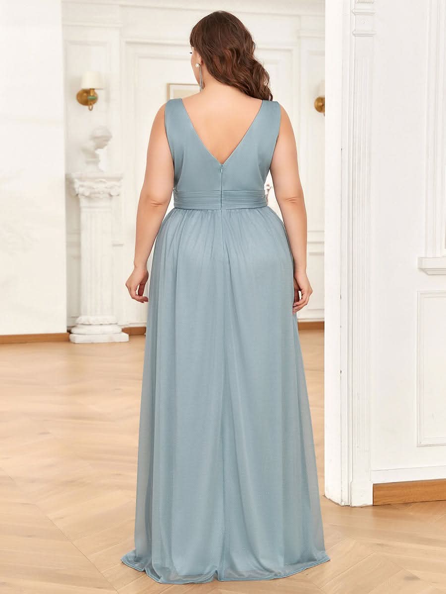 V-Ausschnitt Lange Chiffon A-Linie Brautjungfernkleider Große Größen #Farbe_Trubes Blau