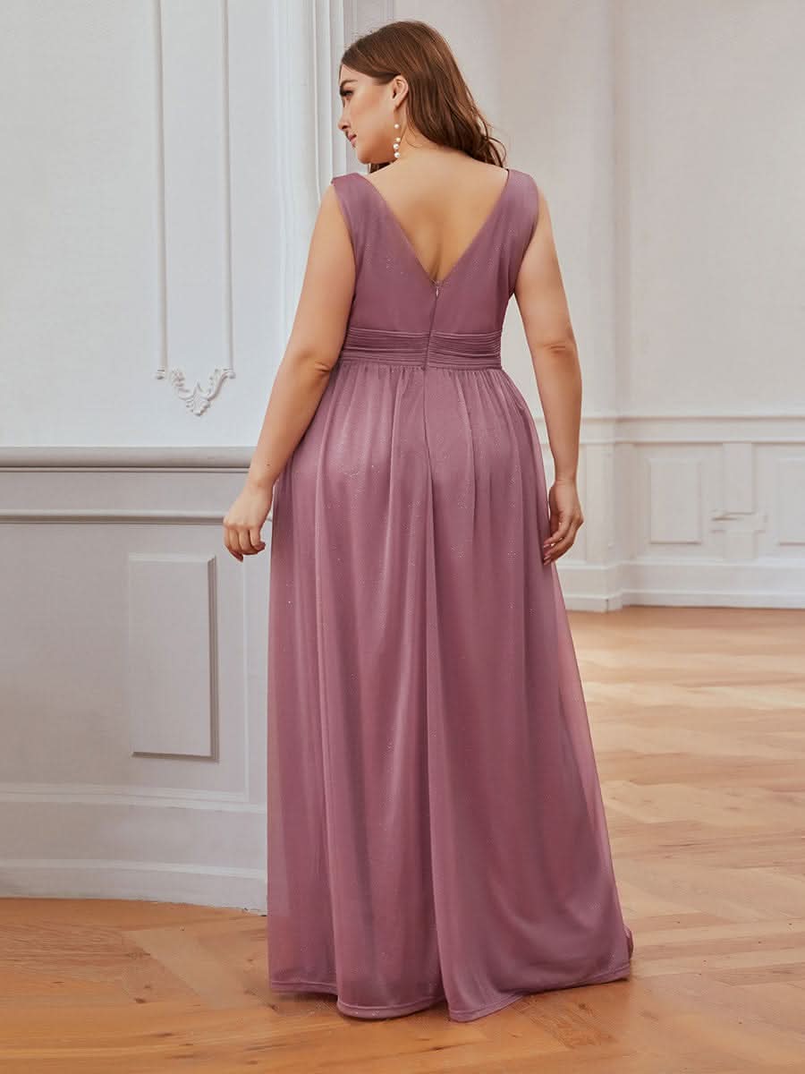 Doppelter V-Ausschnitt Lange Chiffon A-Linie Hochzeitsgast Kleider #Farbe_Orchid