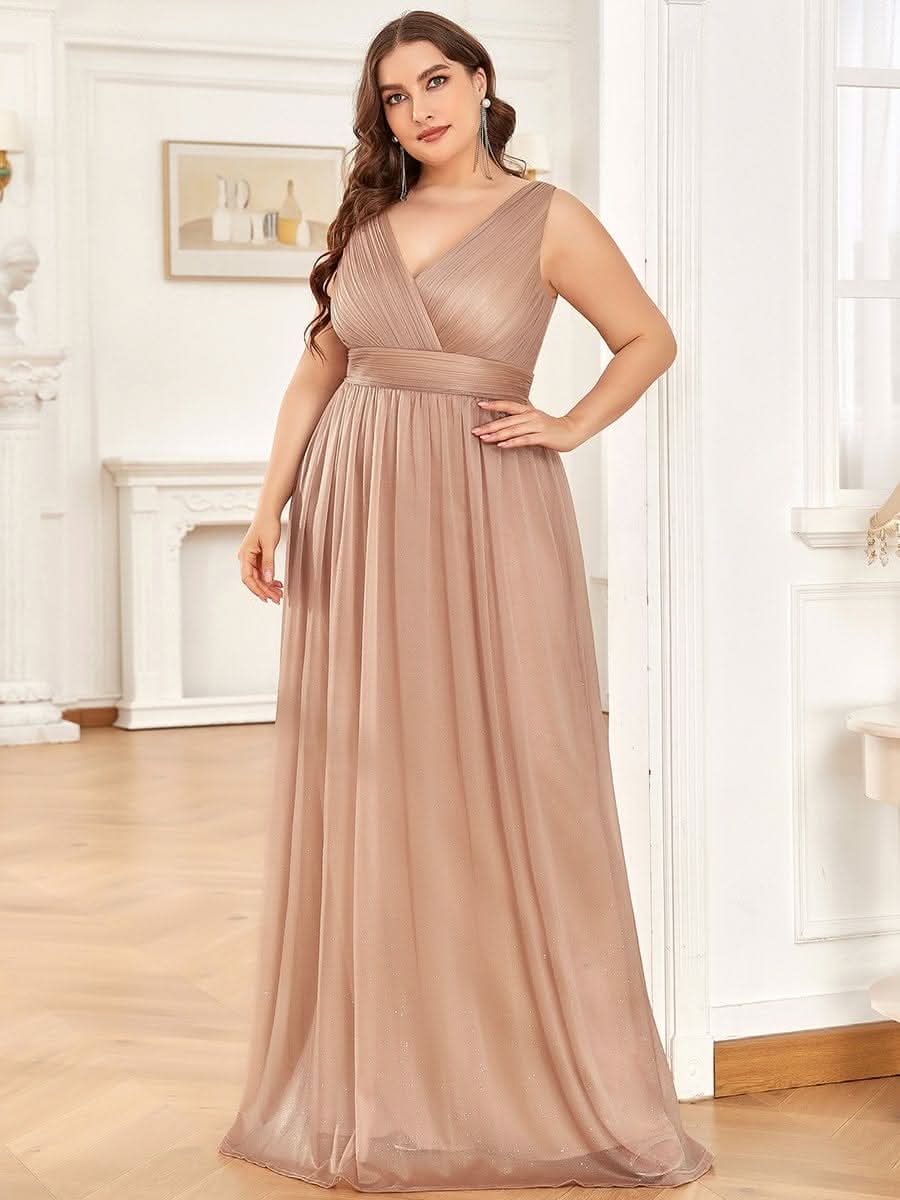 Plus Size Elegante V-neck Schulterfrei Abendkleider EZ07764 #Farbe_Rosa Gold